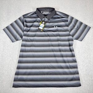 Under Armour Golf Polo Grey Striped Shirt Loose Cool Switch HeatGear Mens XL NWT